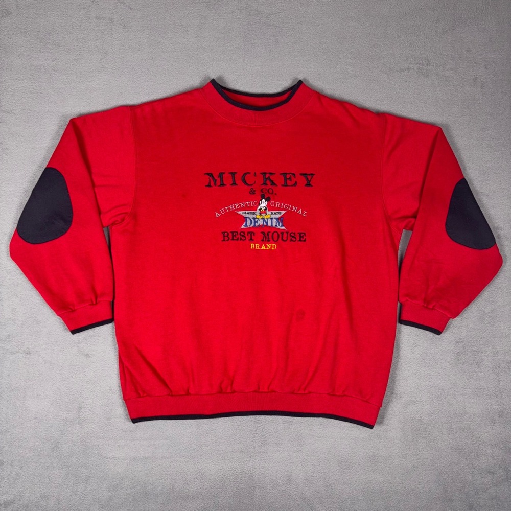 Vintage 90s Mickey & Co Disney Best Mouse Brand‎ Sweatshirt Elbow Patches Red L